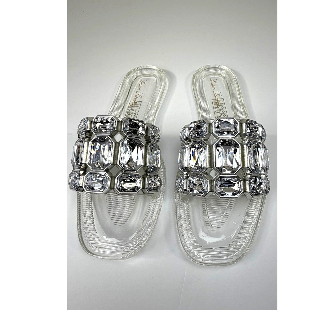 Lauren Lorraine Jade Clear Jelly Crystal Slide Sandals Womens Size 6 EUR 37 New